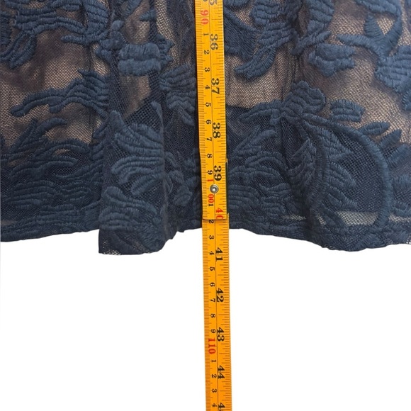 NWT John Mark Romantic Blue Lace Bell Sleeve Navy Lace Up Midi Dress Size Large - Picture 12 of 13